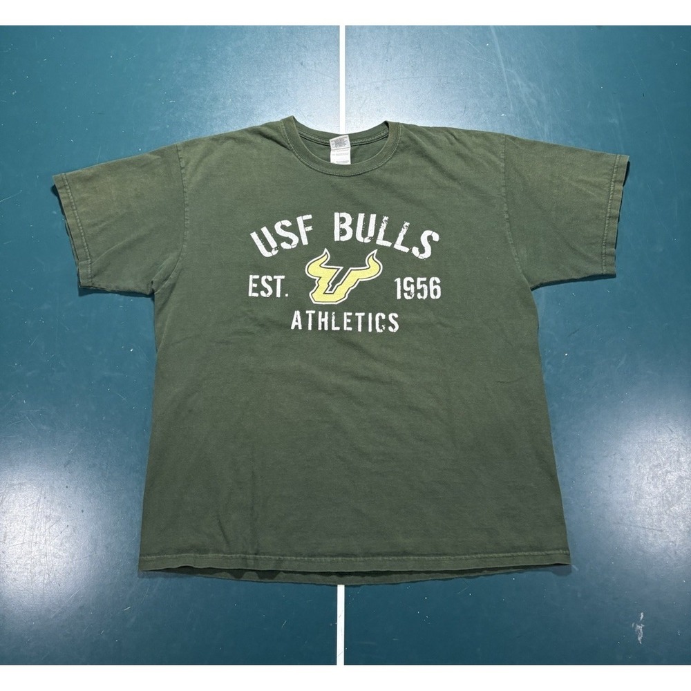 Vintage South Florida Bulls T Shirt Mens XL Faded Green Athletics NCAA USF Y2K